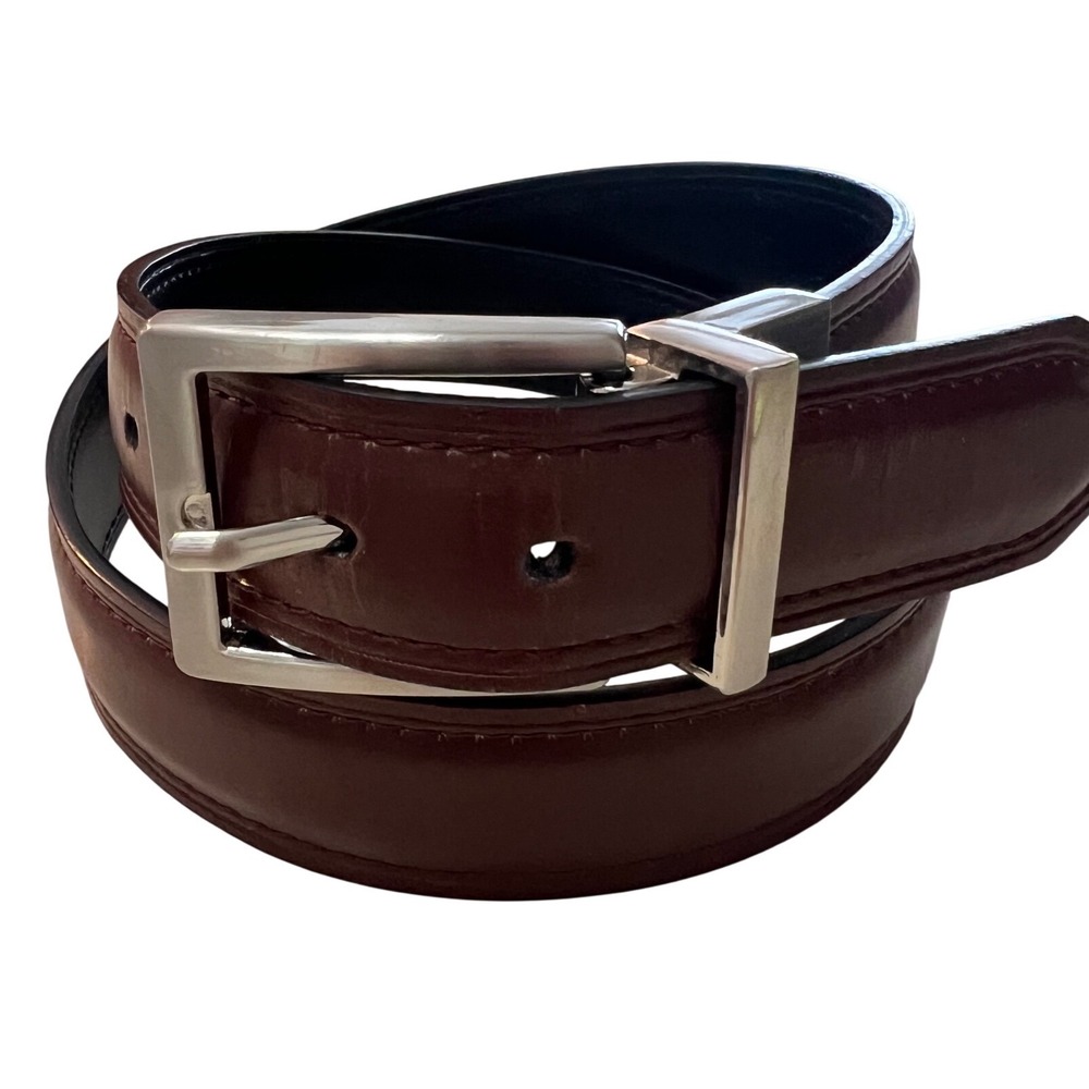 Genuine Dickies‎ Mens Reversible Leather Belt Brown Black Silver Buckle 34 36